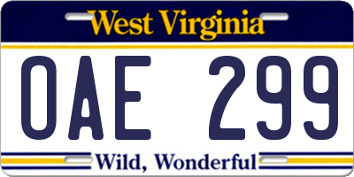 WV license plate OAE299