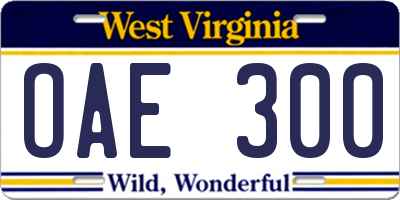 WV license plate OAE300