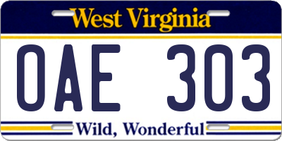 WV license plate OAE303