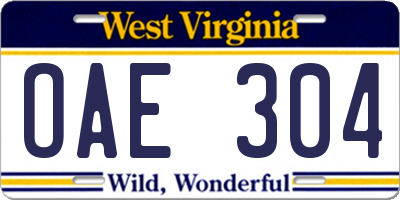 WV license plate OAE304