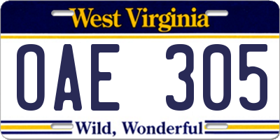 WV license plate OAE305