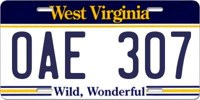WV license plate OAE307