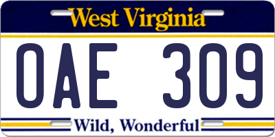 WV license plate OAE309