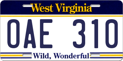 WV license plate OAE310