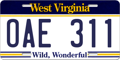 WV license plate OAE311