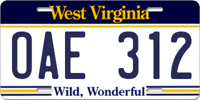 WV license plate OAE312