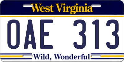 WV license plate OAE313