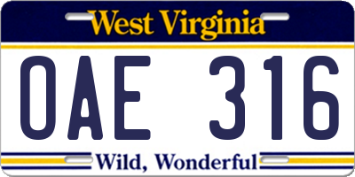 WV license plate OAE316