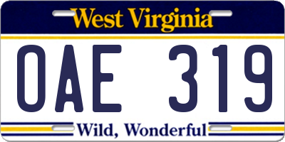 WV license plate OAE319