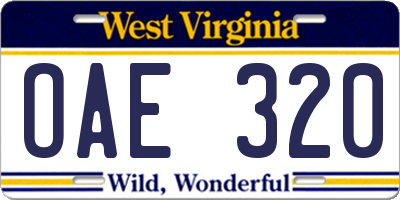 WV license plate OAE320