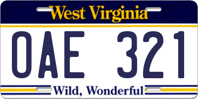 WV license plate OAE321