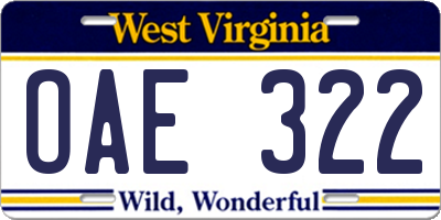 WV license plate OAE322