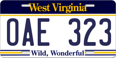 WV license plate OAE323