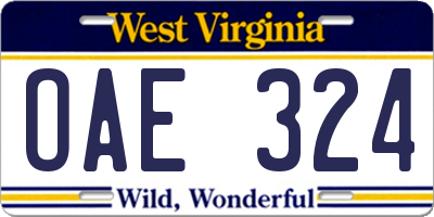 WV license plate OAE324