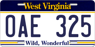 WV license plate OAE325