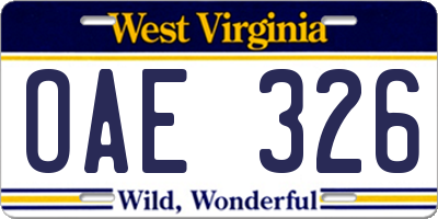 WV license plate OAE326