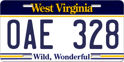 WV license plate OAE328