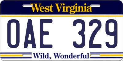 WV license plate OAE329