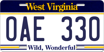 WV license plate OAE330