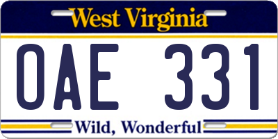 WV license plate OAE331