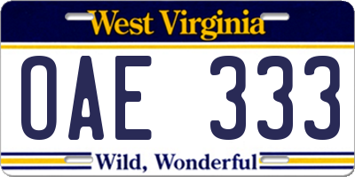 WV license plate OAE333