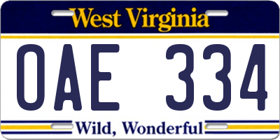 WV license plate OAE334