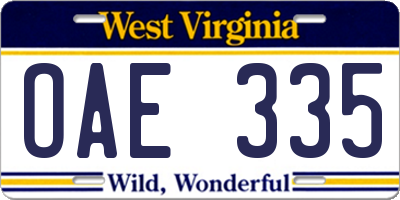 WV license plate OAE335