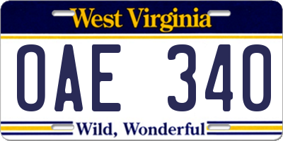 WV license plate OAE340