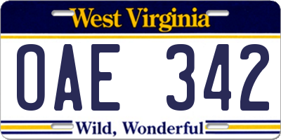 WV license plate OAE342