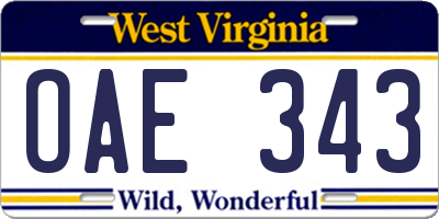 WV license plate OAE343