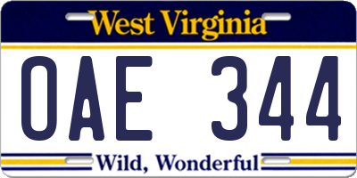 WV license plate OAE344