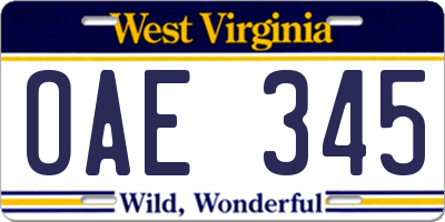 WV license plate OAE345