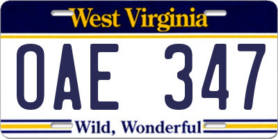 WV license plate OAE347