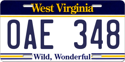 WV license plate OAE348
