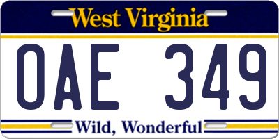 WV license plate OAE349