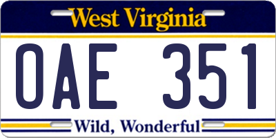 WV license plate OAE351