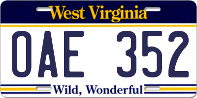 WV license plate OAE352