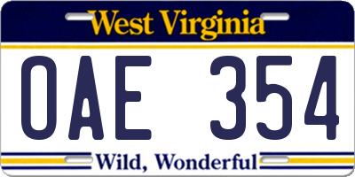 WV license plate OAE354