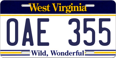 WV license plate OAE355