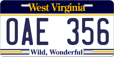 WV license plate OAE356