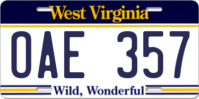 WV license plate OAE357