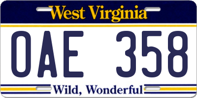 WV license plate OAE358