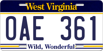 WV license plate OAE361