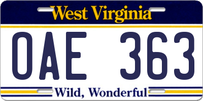 WV license plate OAE363