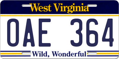 WV license plate OAE364