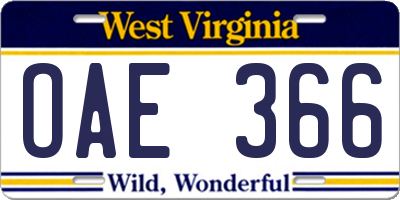 WV license plate OAE366