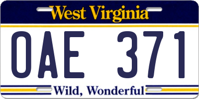 WV license plate OAE371
