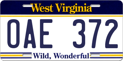 WV license plate OAE372