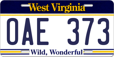 WV license plate OAE373