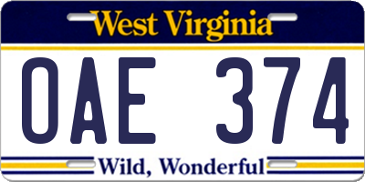 WV license plate OAE374
